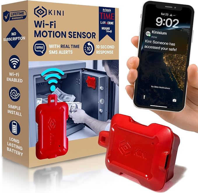 Kini SafeAlert WiFi Motion Sensor Alarm | Real-Time SMS Notification | Wireless by Kinisium