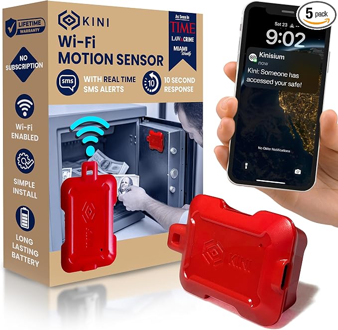 Kini SafeAlert WiFi Motion Sensor Alarm | Real-Time SMS Notification | Wireless by Kinisium