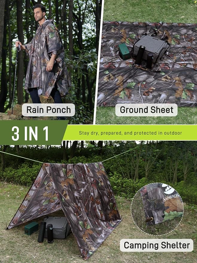SaphiRose Extra Thick Hooded Rain Poncho Double Layer Waterproof Raincoat Jacket - Image 2