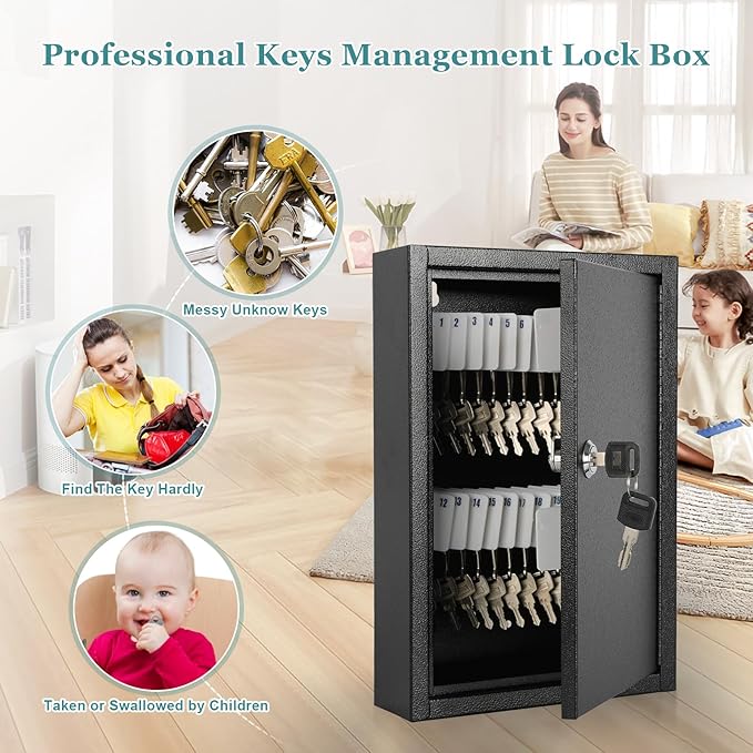 KYODOLED Key Storage Lock Box Wall Mount, Locking 40 Key Cabinet Holder Box - Image 4