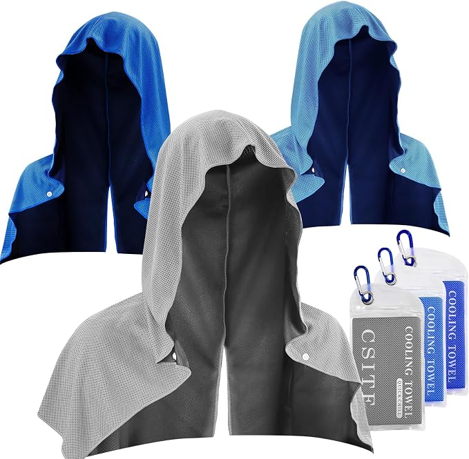 3 Pack Cooling Hoodie Towels for Neck and Face, UPF 50 Sun Protection & Instant by CSITE