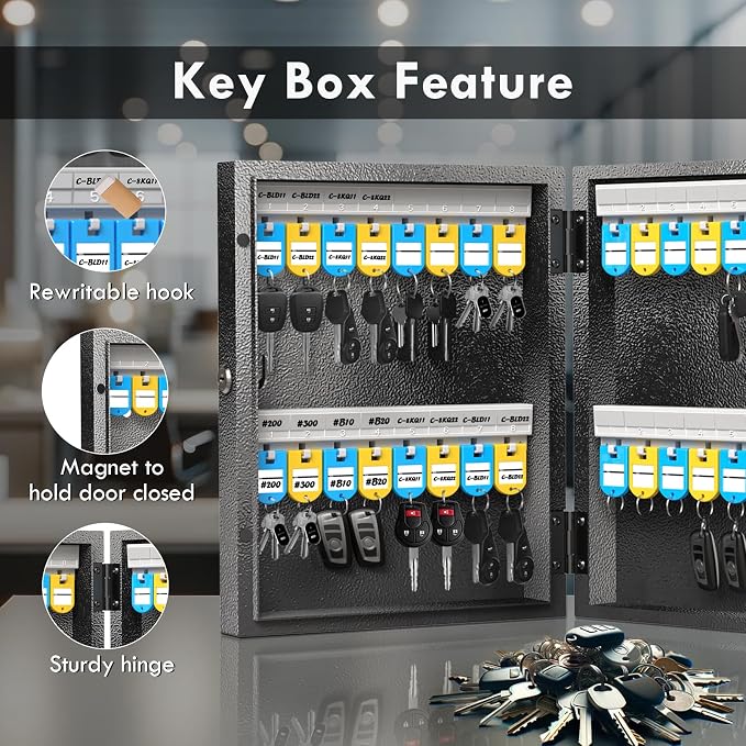 WeHere 32 Key Lock Box with Dual Lock, Combination & Key Unlock, Key Cabinet - Image 6