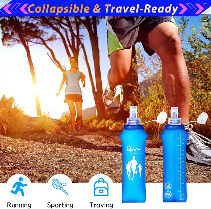 Qidoe 2 Pack Running Vest Soft Flask, 17oz/500ml BPA-Free TPU Collapsible Soft - Image 4