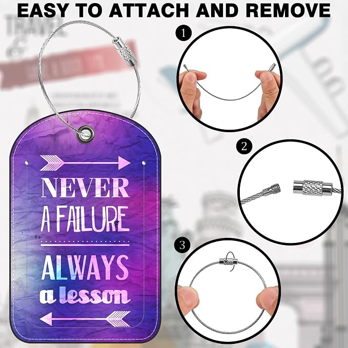 2 Pack PU Luggage Tags for Suitcase, Inspirational Quote Suitcase Tag Leather - Image 4