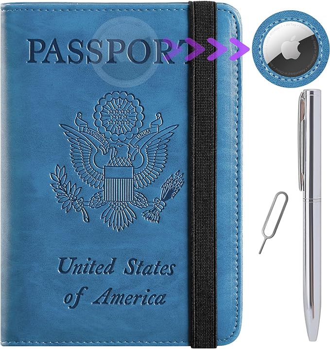 Airtag Passport Holder Cover Wallet Travel Essentials RFID Blocking Leather by PASCACOO