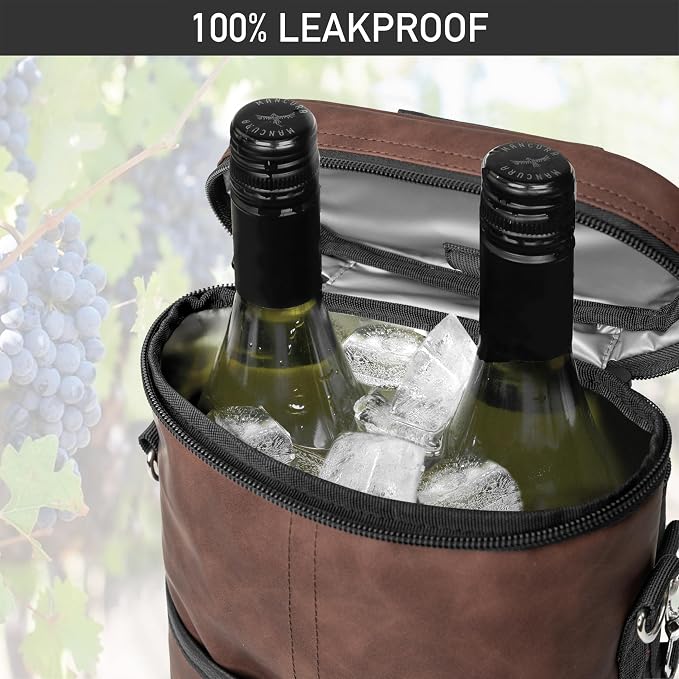 opux 2 Bottle Wine Carrier Tote, Insulated Leakproof Wine Cooler Bag, Wine - Image 5