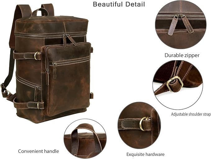 HLC Leather Brown Backpack For Men 17 Inch Genuine Laptop Backpack For Women - Image 2