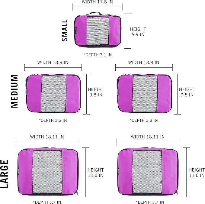 TravelWise Luggage Packing Organization Cubes 5 Pack, 1 Small, 2 Medium - Image 4