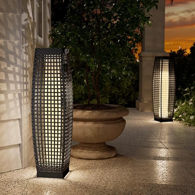 Grand patio Outdoor Floor Lamp Solar Powered Lantern Water-Resistant Wicker - Image 3