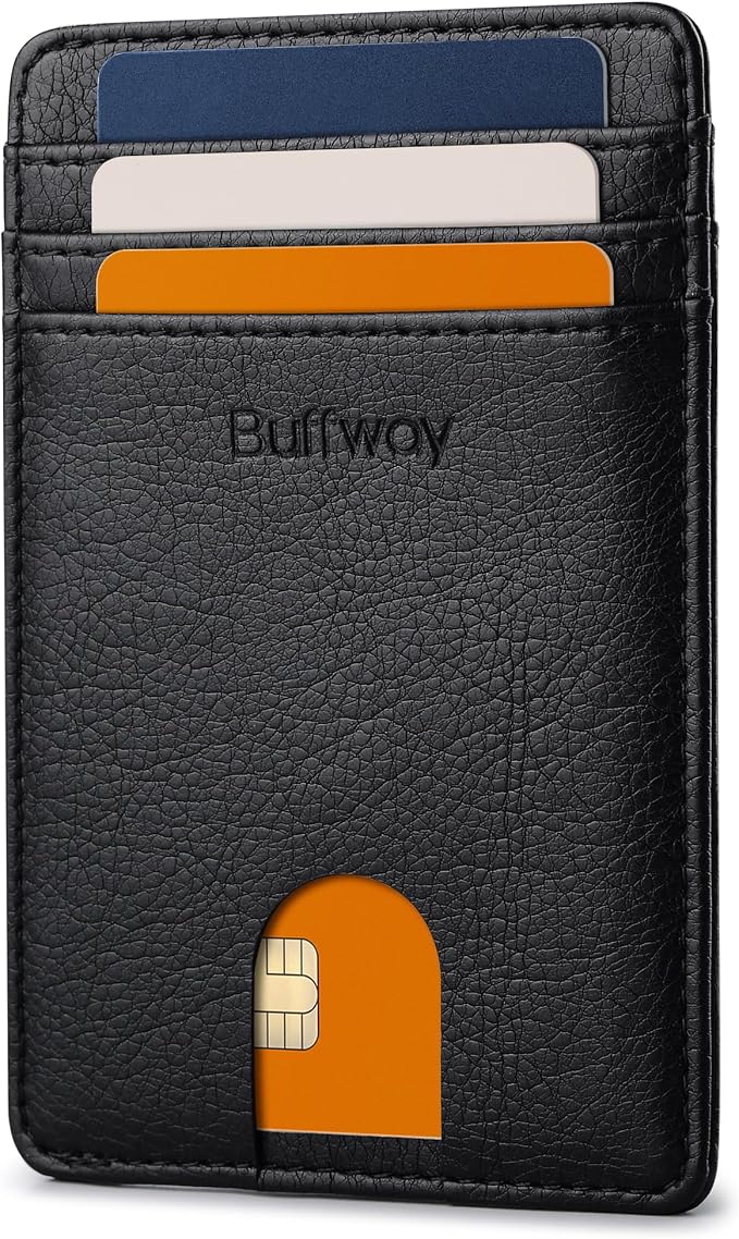 Buffway Mens Slim Wallet, Minimalist Thin Front Pocket Leather Credit Card by Buffway