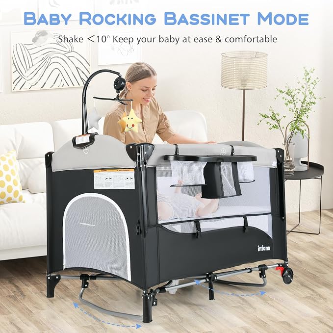 INFANS Pack and Play, 5 in 1 Baby Bedside Sleeper - Image 8