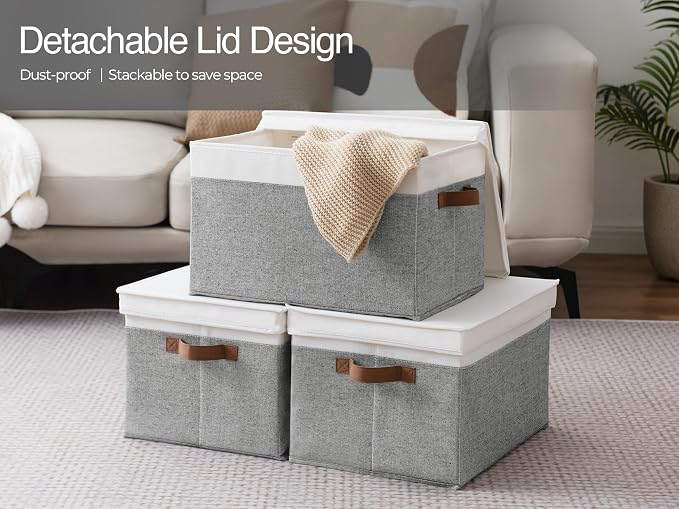 StorageWorks Storage Bins with Lids, Decorative Storage Boxes with Lid and PU - Image 5