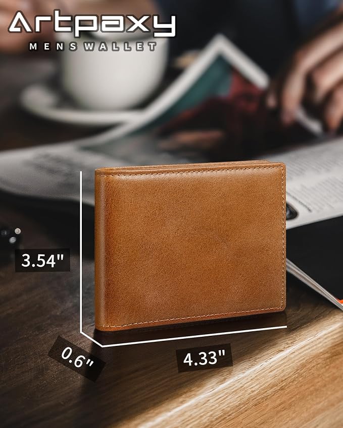 Mens Wallet Genuine Leather Bifold RFID Blocking Wallet - Image 6