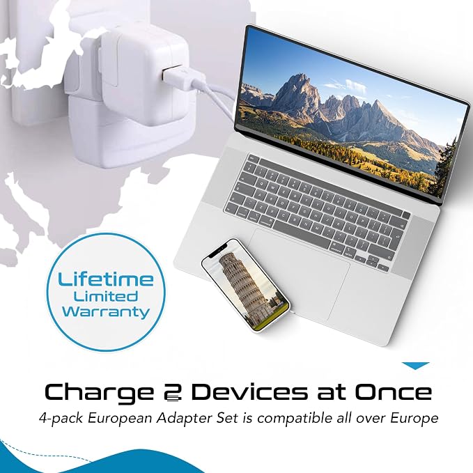 Ceptics European Plug Adapter 4 Pack Set, USA to Europe, France - Image 4