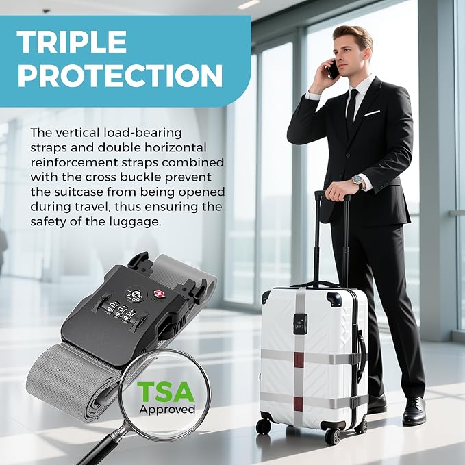Luggage Straps with TSA Lock, Adjustable Heavy Duty Grey Luggage Straps - Image 6