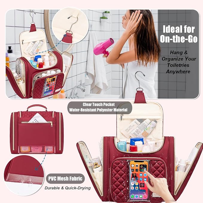 Travel Toiletry Bag for Women, Hanging Toiletry Bag, Bathroom Bag Portable - Image 3
