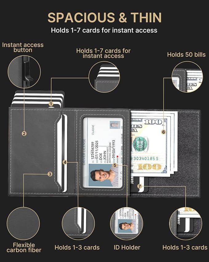 typecase Mens Wallet Card Holder: Pop Up Aluminum Case, Carbon Fiber Leather - Image 3