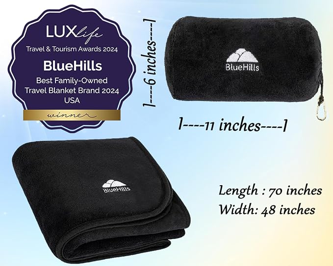 BlueHills Travel Blanket Pillow Rolled Premium Soft Plush Airplane Throw - Image 3