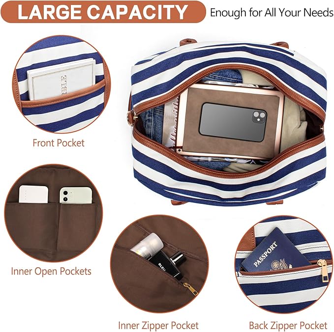 Weekender Bag for Women Canvas Overnight Bag Large Travel Tote Bag Carry on - Image 5