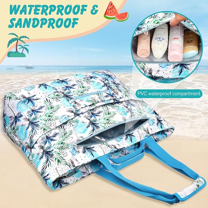 Extra Large Beach Bags for Women, Waterproof Sandproof Beach Tote Bag Zipper - Image 8