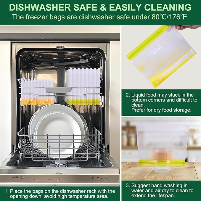SPLF 10 Pack Stand-Up Reusable Food Storage Bags Dishwasher Safe, BPA Free - Image 5