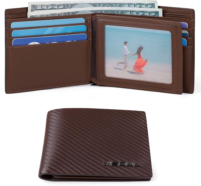 VISOUL Mens Carbon Fiber Leather Bifold Wallet - Image 2