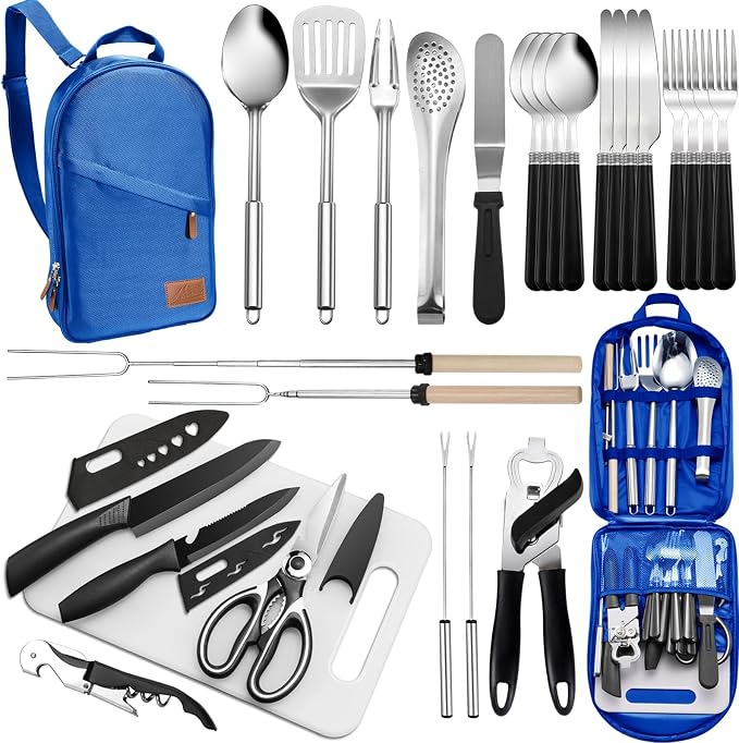 Portable Camping Kitchen Utensil Set-27 Piece Cookware Kit, Stainless Steel by Freehiker