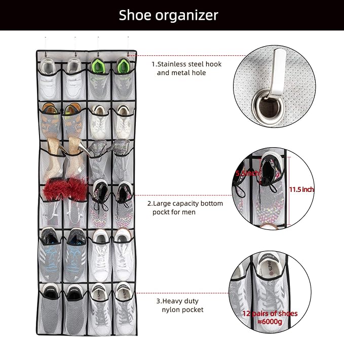 Hanging Shoe Organizer, Over The Door Shoe Organizer - Image 4