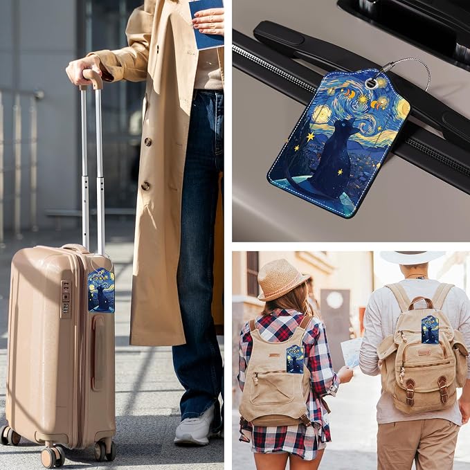 2 Pcs Colorful Luggage Tags for Suitcase, Cat Leather Luggage Tags Cute - Image 4