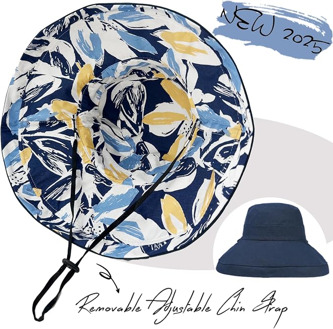 vidsel Womens Sun Hats Wide Brim Reversible Bucket Cotton Hat Packable Summer - Image 2