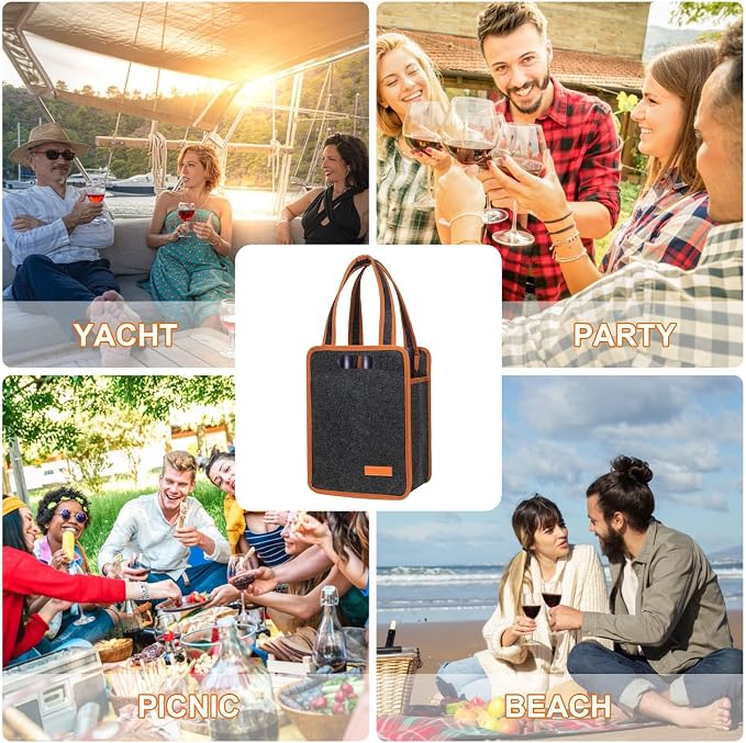 2 Pack 6 Bottle Wine Tote Bag, Insulated Thermal Padded Wine Carrier Tote - Image 7