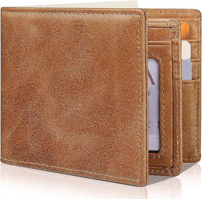 Mens Wallet Genuine Leather Bifold RFID Blocking Wallet by Artpaxy