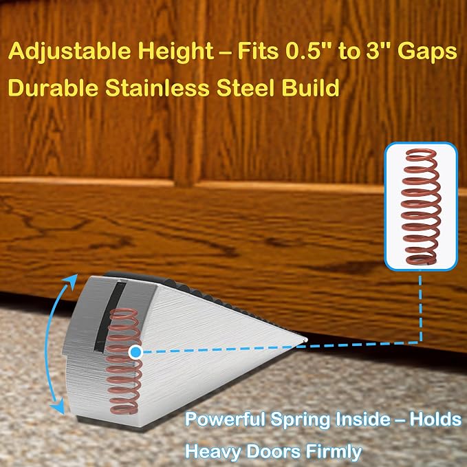 Door Stoppers for Bottom of Door Heavy Duty Adjustable Spring Loaded Rubber - Image 4