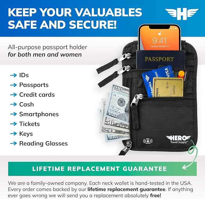 HERO Neck Wallet, RFID Blocking Passport Holder - Image 2