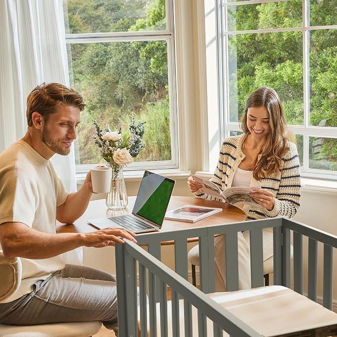 EvoNook 6-in-1 Convertible Mini Crib, 100% New Zealand Solid Wood, 4 Adjustable - Image 4
