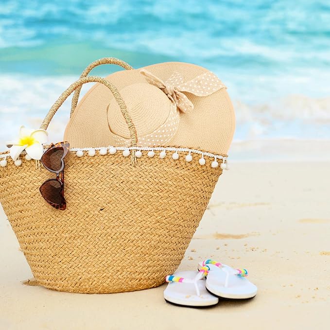 DRESHOW Beach Hats for Women Big Straw Wide Brim Summer Hat Floppy Foldable - Image 5
