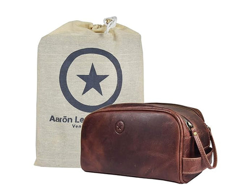 10" Premium Leather Toiletry Travel Pouch by AARONLEATHERGOODS%C2%AE