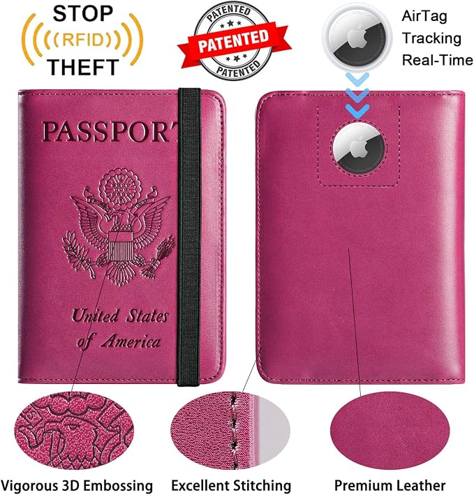Airtag Passport Holder Cover Wallet Travel Essentials RFID Blocking Leather - Image 2
