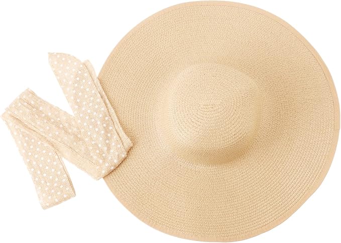 DRESHOW Beach Hats for Women Big Straw Wide Brim Summer Hat Floppy Foldable - Image 9