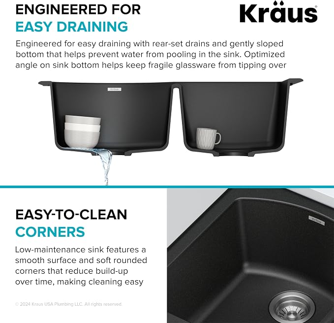 KRAUS Forteza 33-inch Drop In/Undermount 60/40 Double Bowl Granite Kitchen Sink - Image 9
