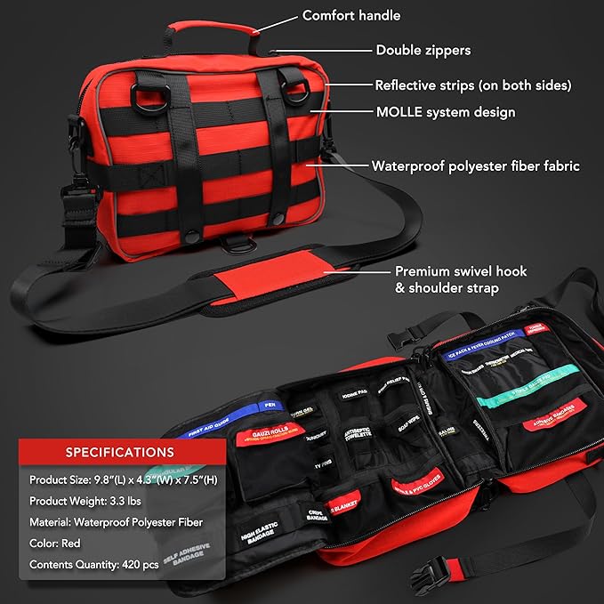 430 Piece First Aid Kit, Well-Organized Premium Waterproof Compact Trauma - Image 7
