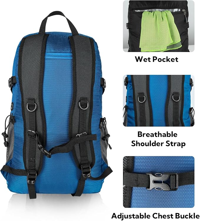 WATERFLY Lightweight Packable Hiking Backpack: 30L Foldable Travel Daypack - Image 5