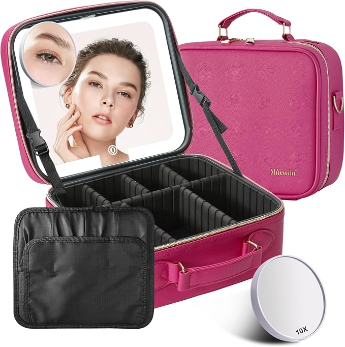 Mocado Travel Makeup Bag with LED Lighted Mirror, Travel Makeup Organizer by Mocado