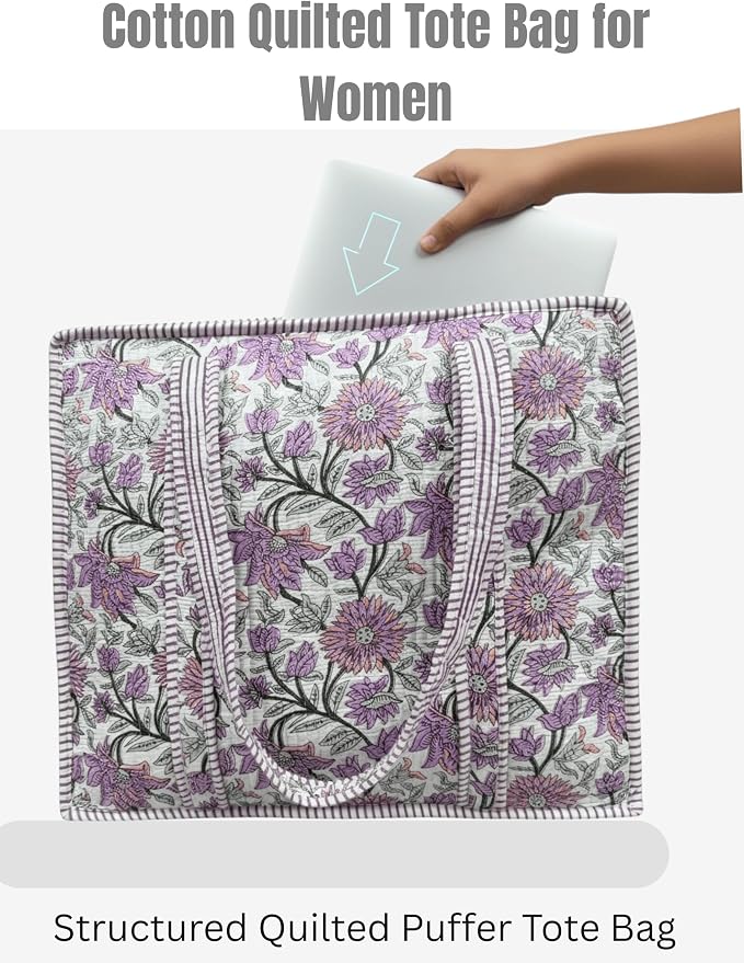 Cotton Quilted Tote Bag for Women – Large Beach & Travel Tote - Image 4