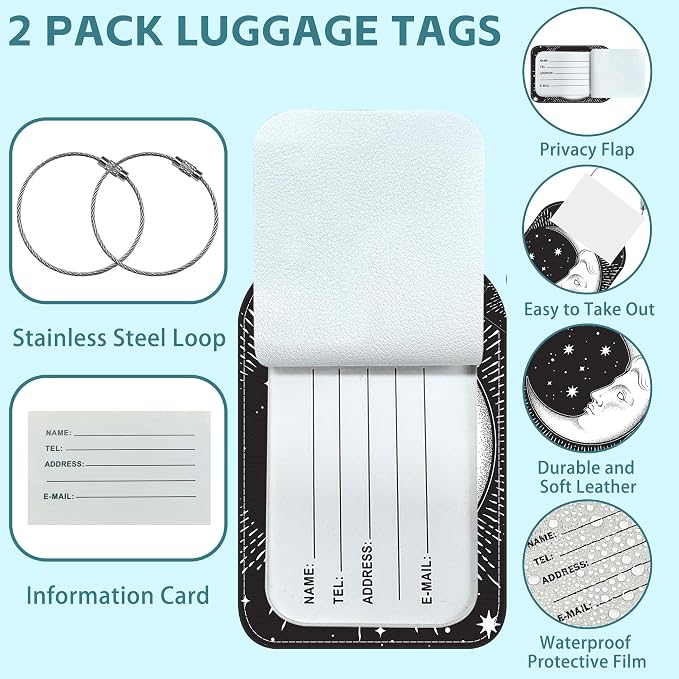 2 Pack Cute Luggage Tag for Suitcases Crescent Moon Leather Luggage Tags - Image 2