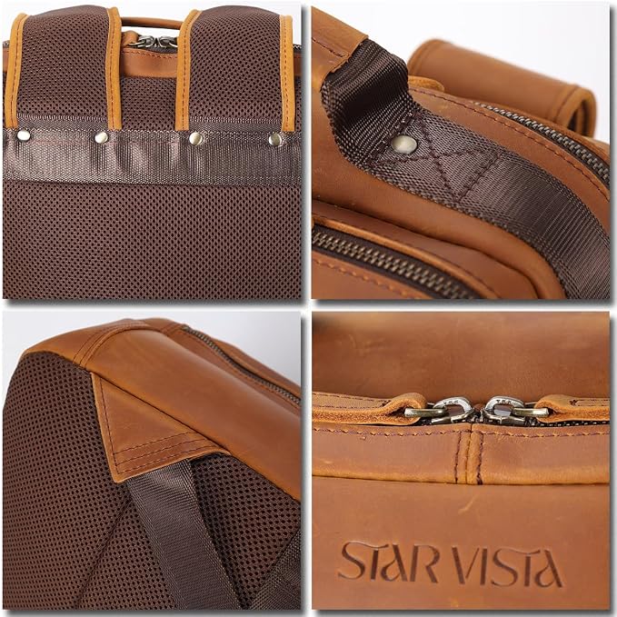 STAR VISTA Angelo 17.3" Vintage Full Grain Leather Laptop Backpack - Image 8