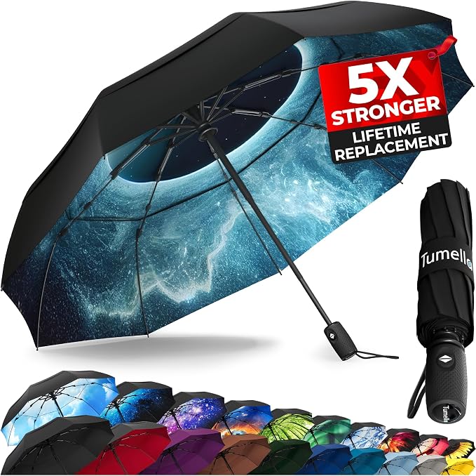 TUMELLA Strongest Windproof Travel Umbrella, Small Strong but Light Portable by Tumella