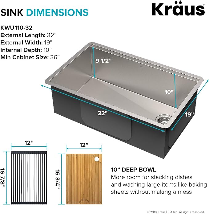 KRAUS Kore Workstation 32-inch Undermount 16 Gauge Stainless Kitchen Sink - Image 5