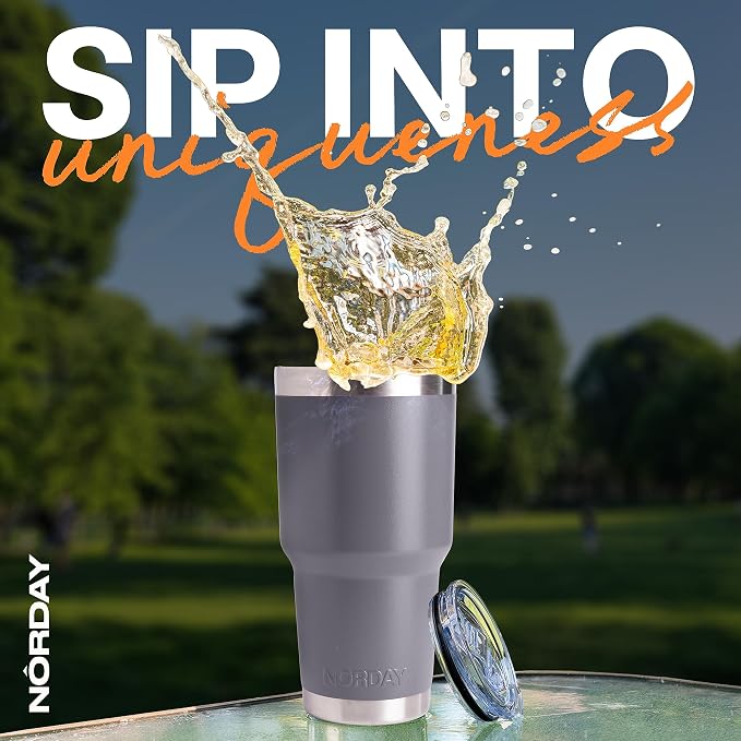 NORDAY | Tumbler with Lid - 30oz - Grey Insulated Tumbler - Stainless Steel - Image 6