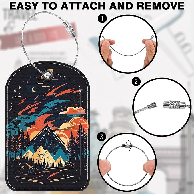 2 PCS Leather Luggage Tags for Suitcase Colorful Bright Mountain Travel Luggage - Image 4